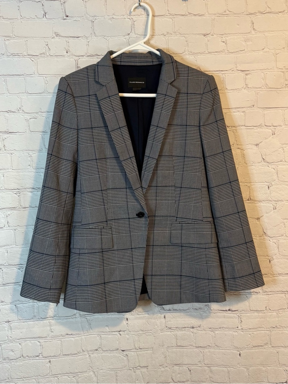 Club Monaco Black and Gray Glen Plaid Single-Button Blazer